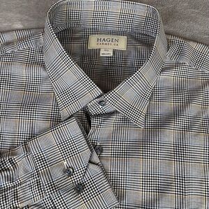 Hagen‎ Shirt Mens 2XL Gray Plaid Cotton Long Sleeve Dress Shirt Poland Check